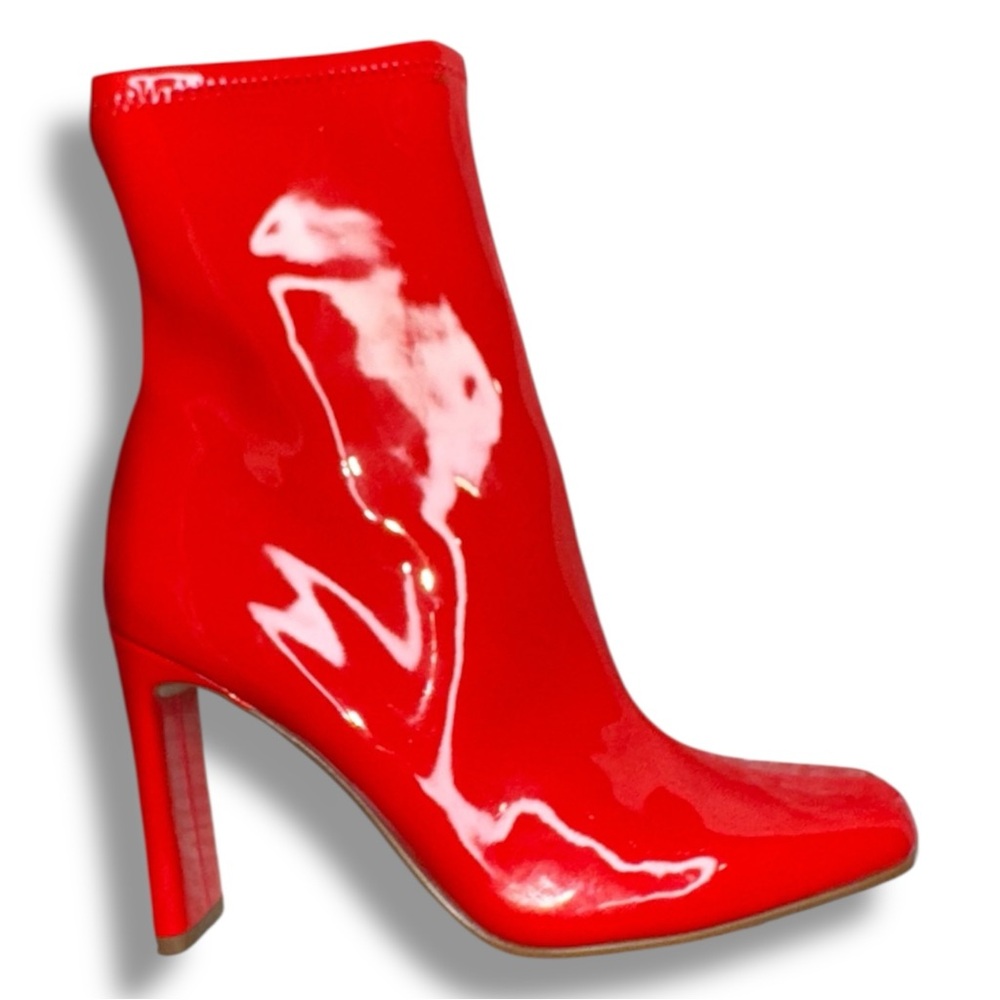 Steve Madden LEANA 6.5 Red Patent Zip Up Sock Booties Squared Toe NIB - Picture 3 of 12